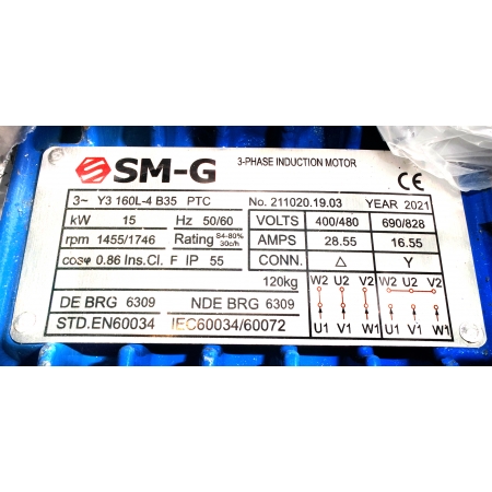 SILNIK ELEKTRYCZNY Z KOŁNIERZEM 15kW 400/690V 1455obr WAŁEK 42mm 3-FAZOWY